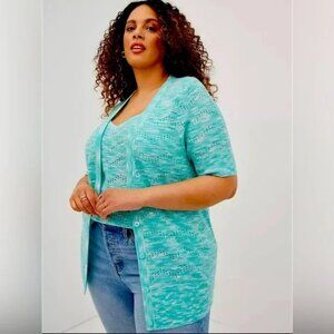Torrid Size 3 (3X) SHORT SLEEVE CARDIGAN SWEATER - LIGHT BLUE, button up